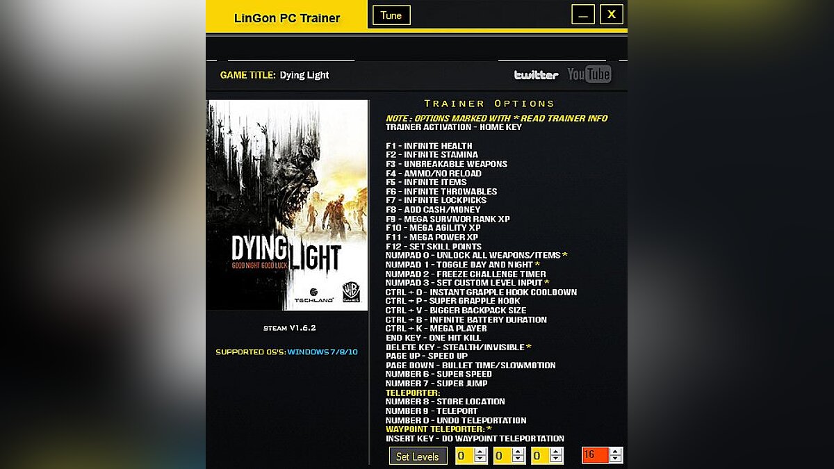 Dying Light — Трейнер / Trainer (+31) [1.6.2] [LinGon] - Fixed: 19.12.2015