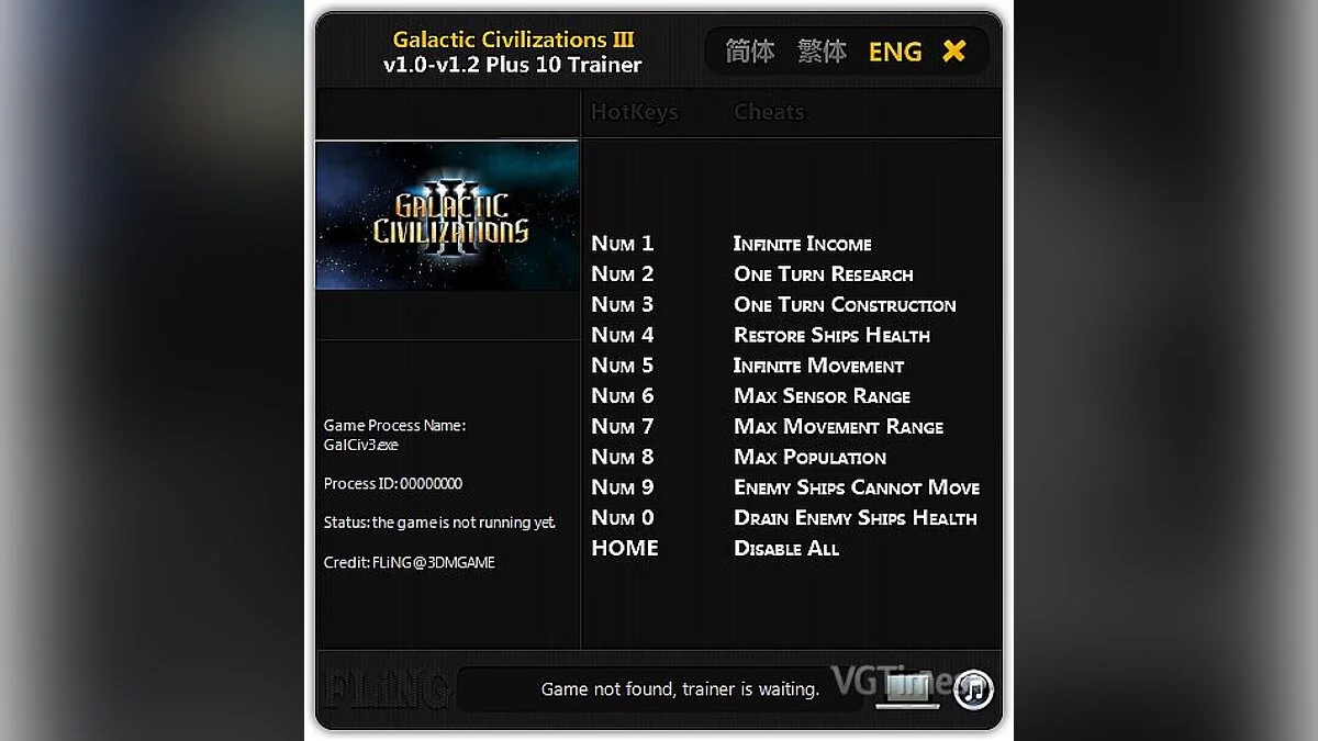 Galactic Civilizations 3 — Трейнер / Trainer (+10) [1.0 - 1.2] [FLiNG]