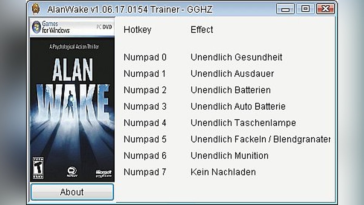 Alan Wake — Трейнер / Trainer (+8) [1.06.17.0154] [Chris / GGHZ]
