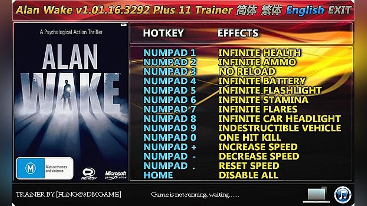 Alan Wake — Трейнер / Trainer (+11) [1.01.16.3292] [FLiNG]