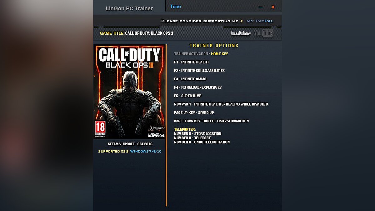 Call of Duty: Black Ops 3 — Трейнер / Trainer (+9) [Update Oct 2016: only steam] [LinGon]