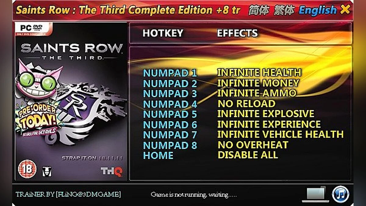 Saints Row: The Third — Трейнер / Trainer (+8) [1.0] [FLiNG]