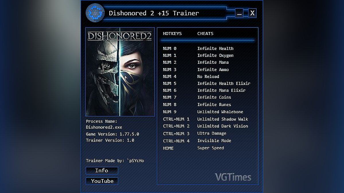 Dishonored 2 — Трейнер / Trainer (+15) [1.0 | 1.77.5.0] [`pSYcHo]