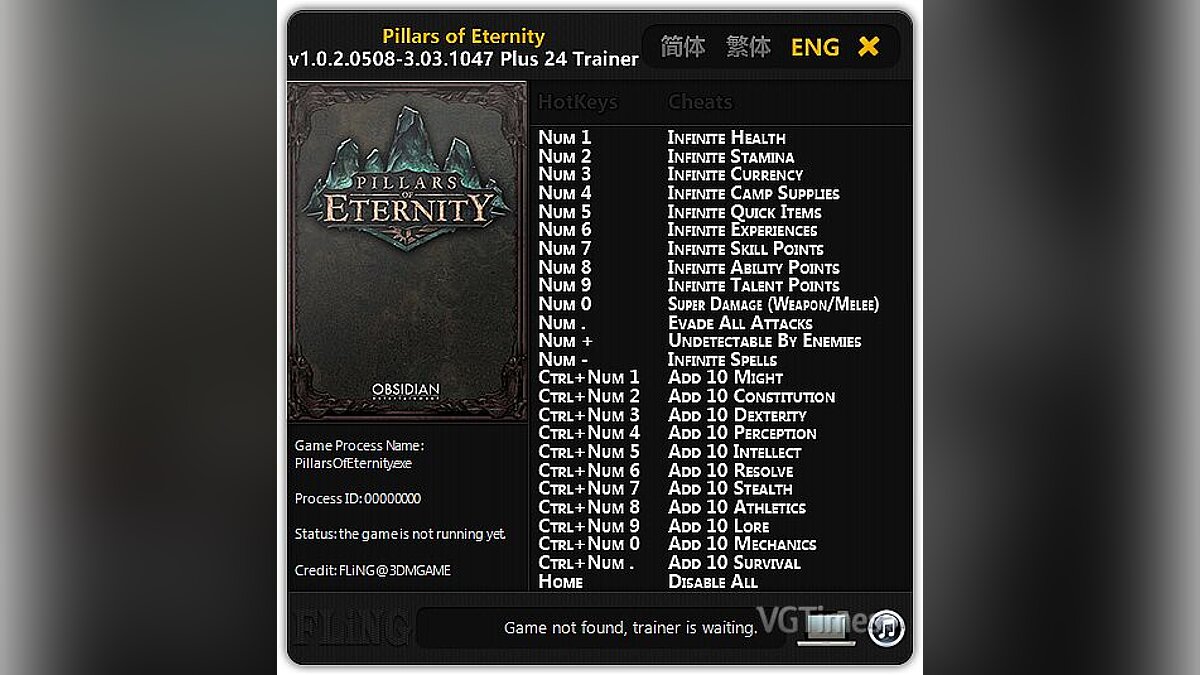 Pillars of Eternity — Трейнер / Trainer (+24) [1.0.2.0508-v3.03.1047] [FLiNG]