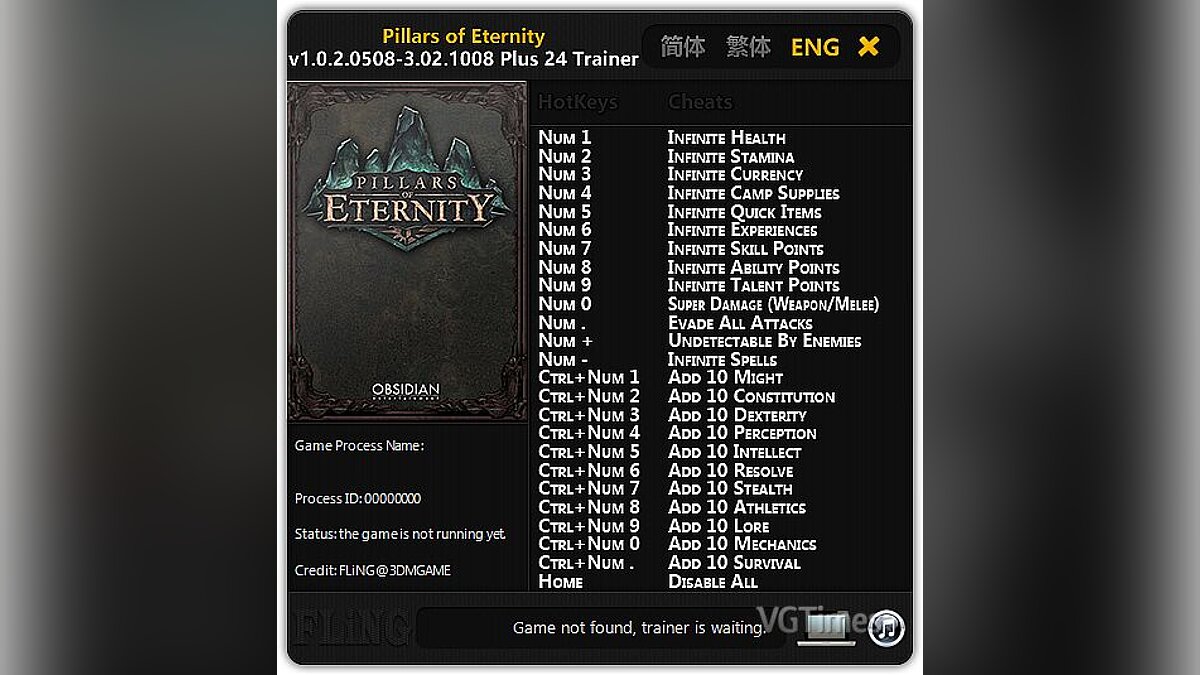 Pillars of Eternity — Трейнер / Trainer (+24) [1.0.2.0508-v3.02.1008] [FLiNG]