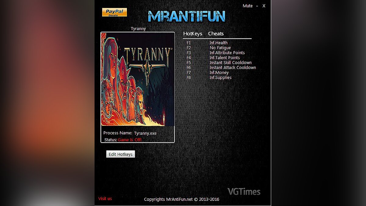 Tyranny — Трейнер / Trainer (+8) [1.1.0.0023] [MrAntiFun]