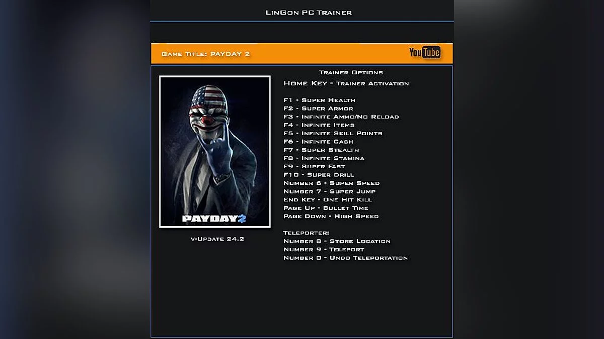 Payday 2 — Трейнер / Trainer (+17) [Update 24.2] [LinGon]