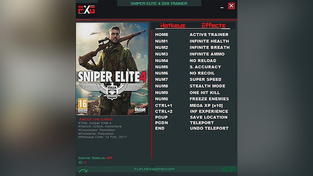 Sniper Elite 4 — Трейнер / Trainer (+13) [UPD: 28.06.2017 - DX11] [FutureX]