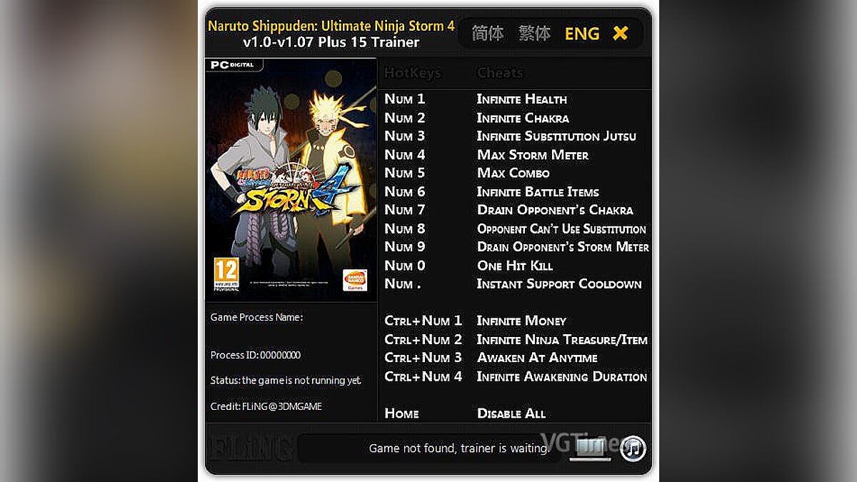 Naruto Shippuden: Ultimate Ninja Storm 4 — Трейнер / Trainer (+15) [1.0-1.07] [FLiNG]