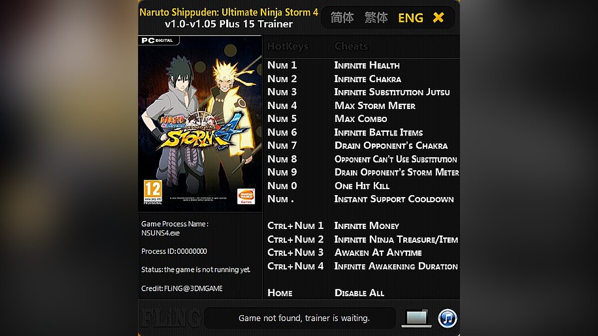 Naruto Shippuden: Ultimate Ninja Storm 4 — Трейнер / Trainer (+15) [1.0-1.05] [FLiNG]