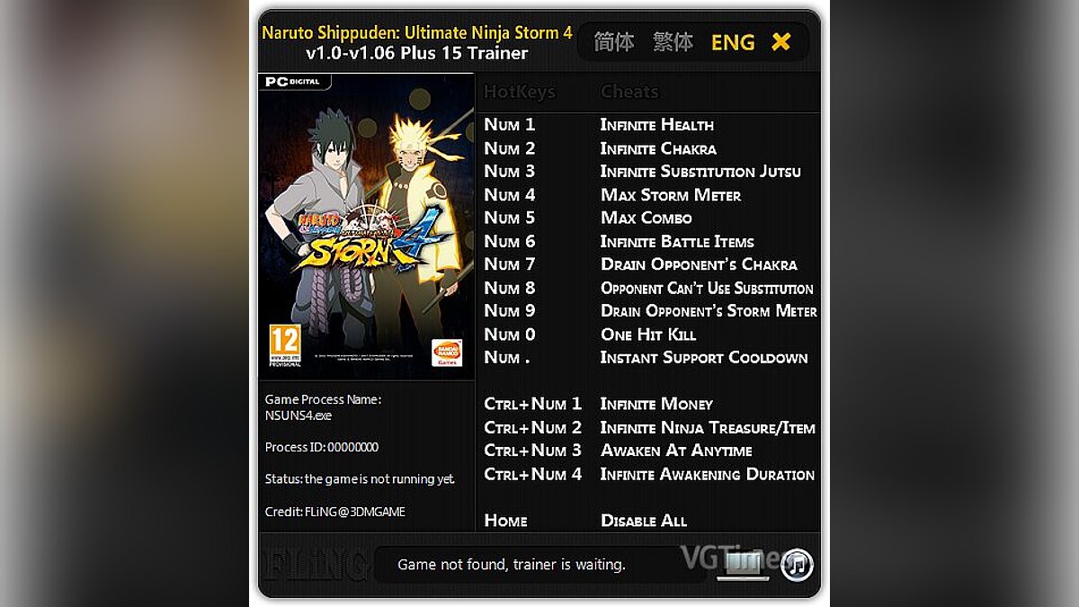 Naruto Shippuden: Ultimate Ninja Storm 4 — Трейнер / Trainer (+15) [1.0-1.06] [FLiNG]