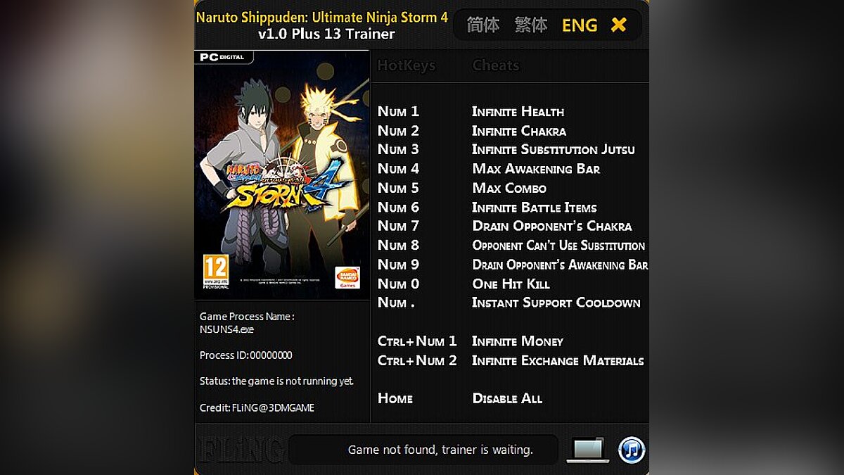 Naruto Shippuden: Ultimate Ninja Storm 4 — Трейнер / Trainer (+13) [1.0: Fixed] [FLiNG]