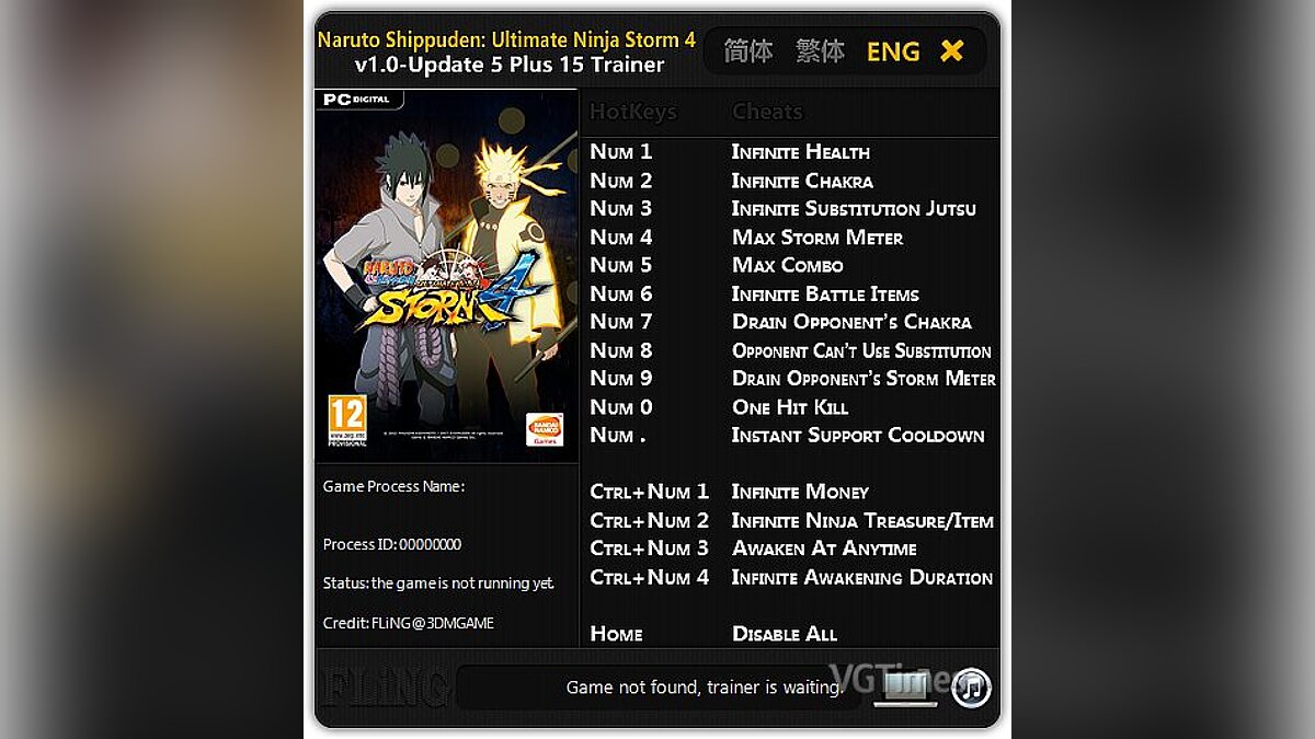 Naruto Shippuden: Ultimate Ninja Storm 4 — Трейнер / Trainer (+15) [1.0-Update 5] [FLiNG]