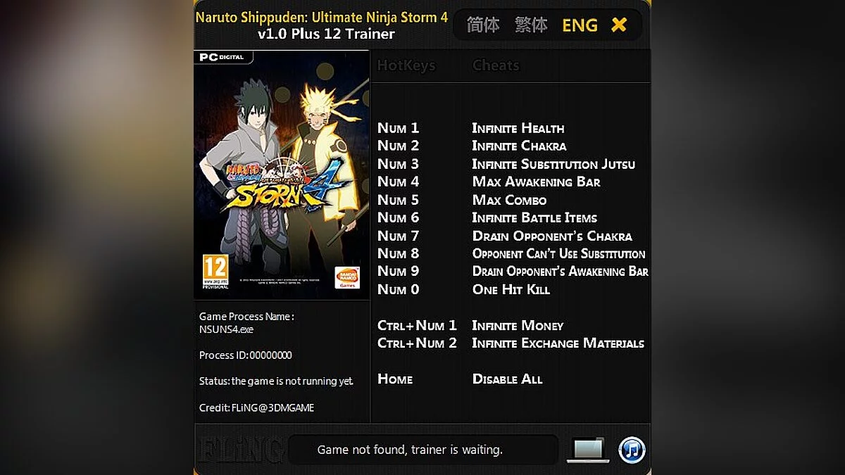 Naruto Shippuden: Ultimate Ninja Storm 4 — Трейнер / Trainer (+12) [1.0] [FLiNG]