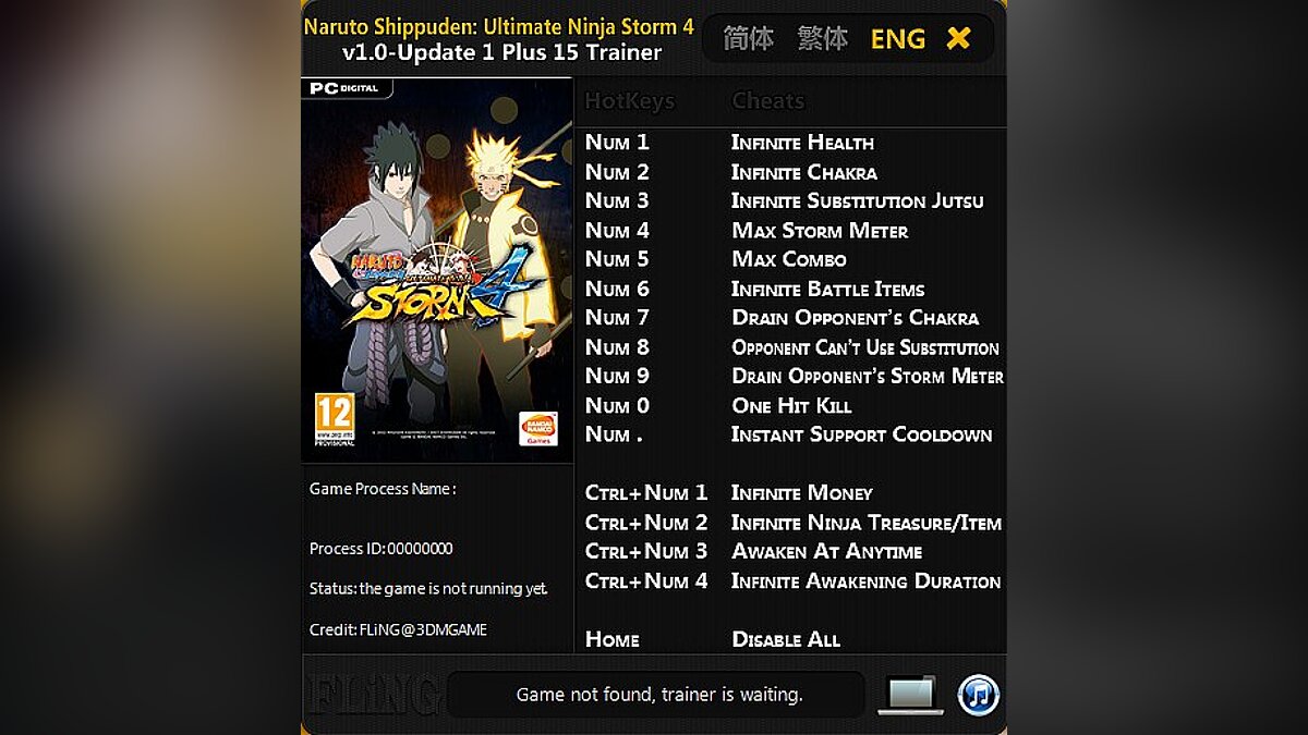 Naruto Shippuden: Ultimate Ninja Storm 4 — Трейнер / Trainer (+15) [1.0-Update 1] [FLiNG]