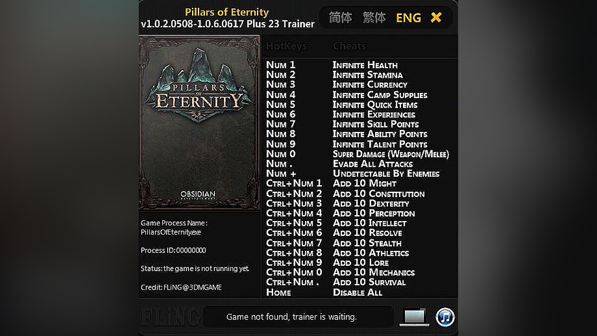 Pillars of Eternity — Трейнер / Trainer (+23) [1.0.2.0508 - 1.0.6.0617] [FLiNG]