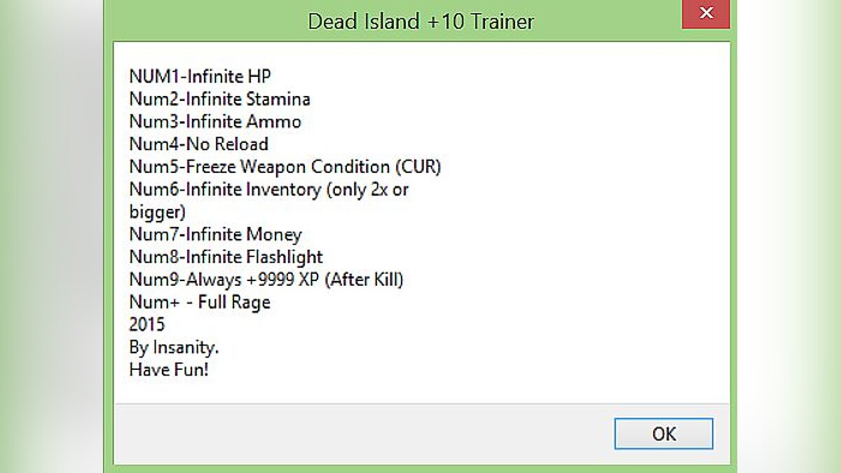 Dead Island — Трейнер / Trainer (+10) [Steam / 1.3.0] [Insanity]