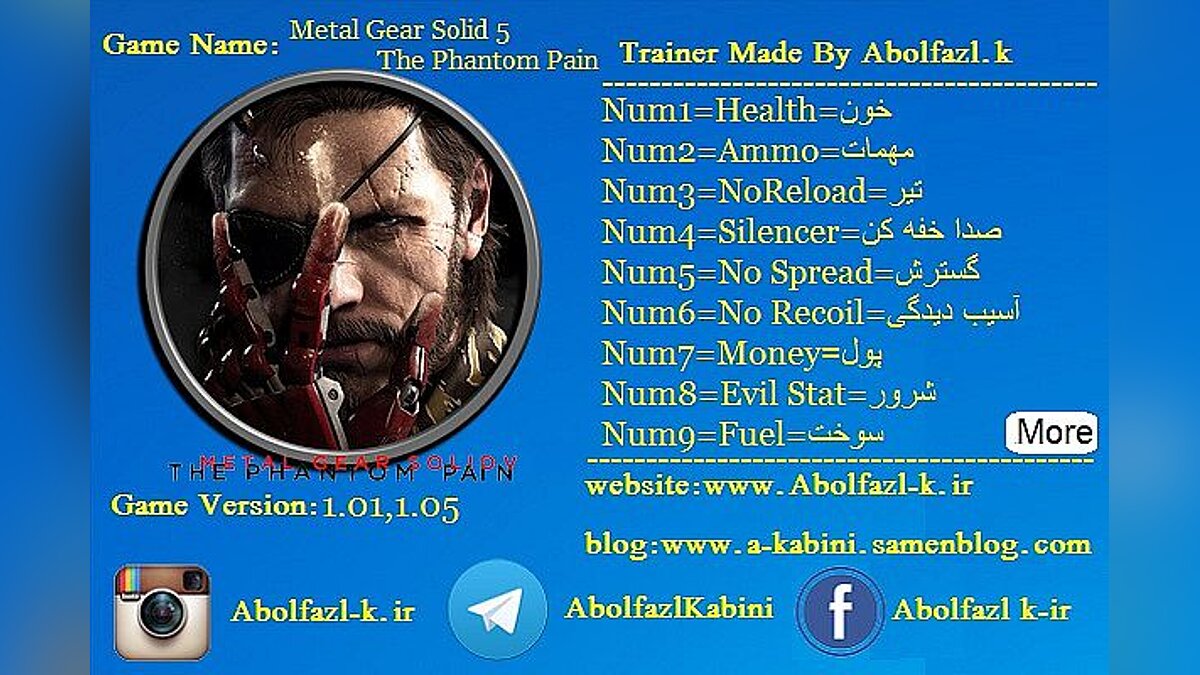 Metal Gear Solid 5: The Phantom Pain — Трейнер / Trainer (+16) [1.01 - 1.05] [Abolfazl.k]