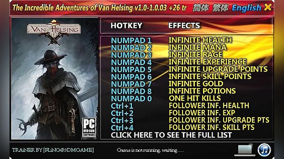 Incredible Adventures of Van Helsing — Трейнер / Trainer (+26) [1.0 ~ 1.1.00B: 32 / 64 Bit] [FLiNG]