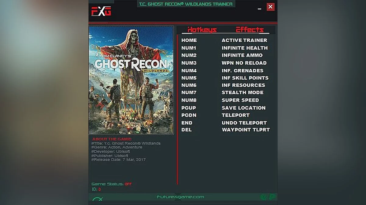 Tom Clancy&#039;s Ghost Recon: Wildlands — Трейнер / Trainer (+10) [UPD: 27.07.2017] [FutureX]