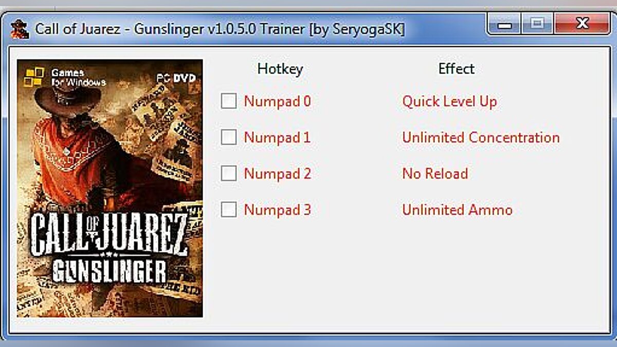 Call of Juarez: Gunslinger — Трейнер / Trainer (+4) [1.0.5.0] [SeryogaSK]