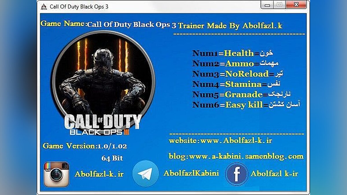Call of Duty: Black Ops 3 — Call of Duty: Black Ops 3: Трейнеря / Trainer (+6) [1.0 - 1.02] [Abolfazl.k]