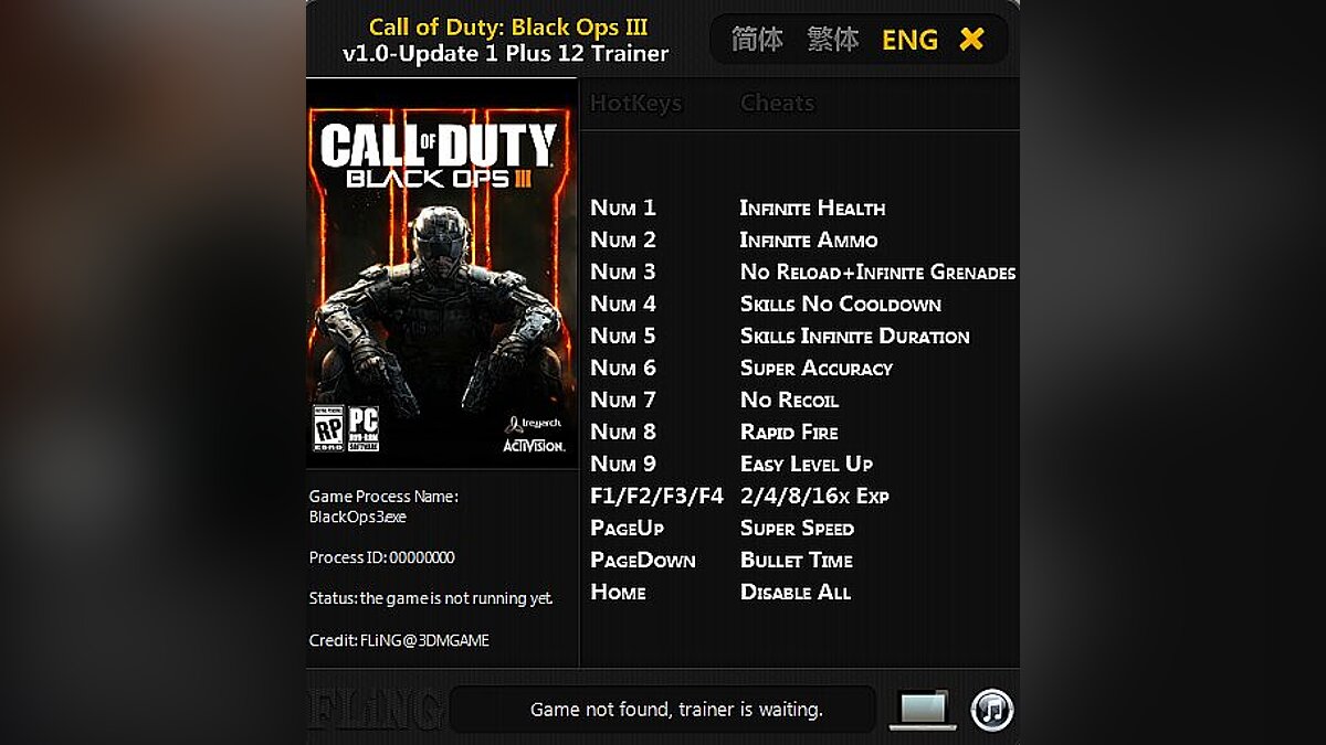 Call of Duty: Black Ops 3 — Трейнер / Trainer (+12) [1.0 - Update 1] [FLiNG]