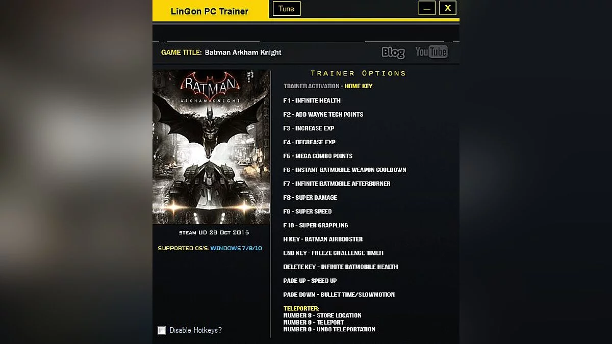 Batman: Arkham Knight — Трейнер / Trainer (+17) [Update 28.10.2015] [LinGon]