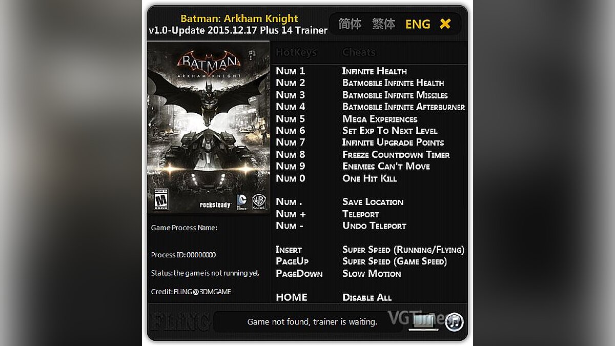 Batman: Arkham Knight — Трейнер / Trainer (+14) [1.0 ~ Update 17.12.2015] [FLiNG]