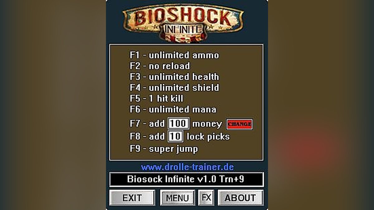 BioShock Infinite — Трейнер / Trainer (+9) [1.1.23.63123 ~ 1.1.25.5165] [dR.oLLe]