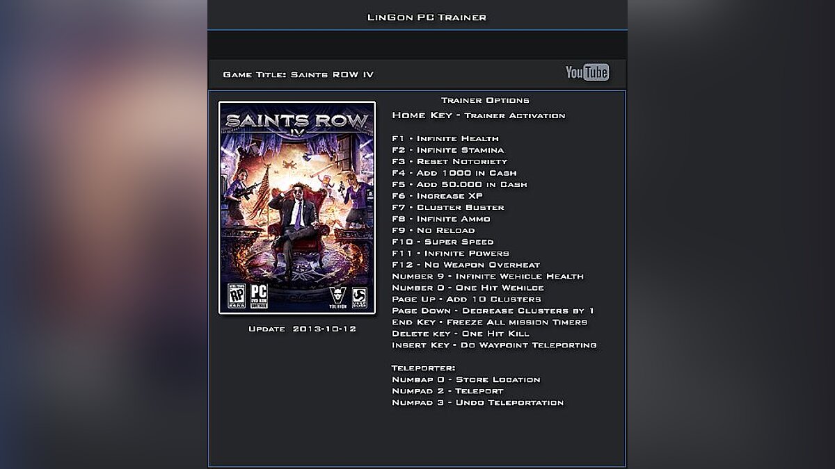 Saints Row 4 — Трейнер / Trainer (+20) [Update ~ 01.21.14] [LinGon]