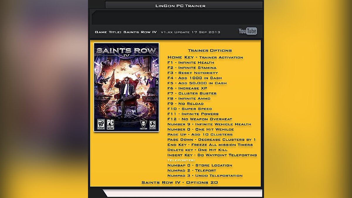 Saints Row 4 — Трейнер / Trainer (+20) [Update ~ 17.09.13] [LinGon]