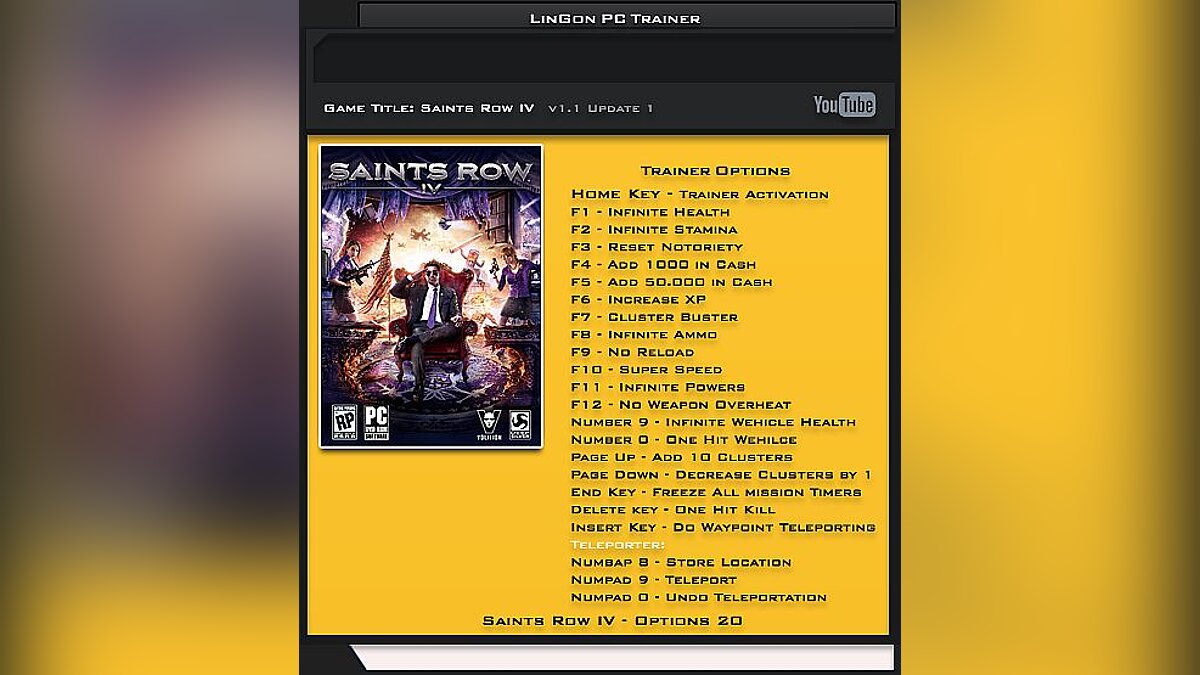 Saints Row 4 — Трейнер / Trainer (+20) [Update ~ 30.08.13] [LinGon]