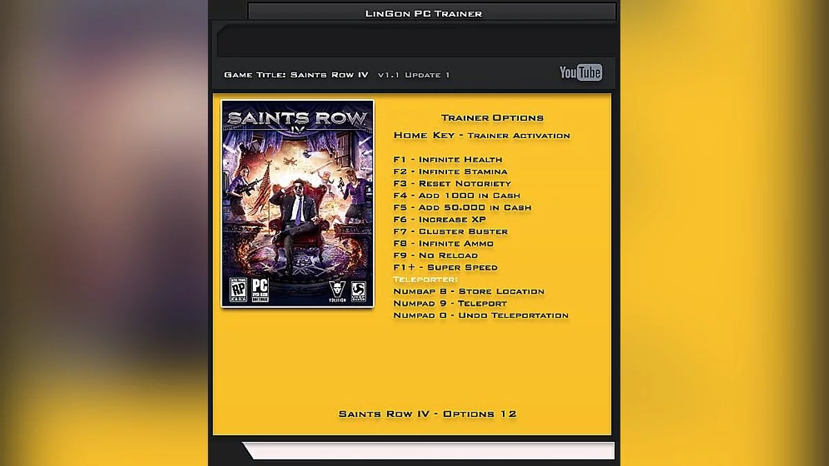 Saints Row 4 — Трейнер / Trainer (+12) [1.1: Update 1] [LinGon]