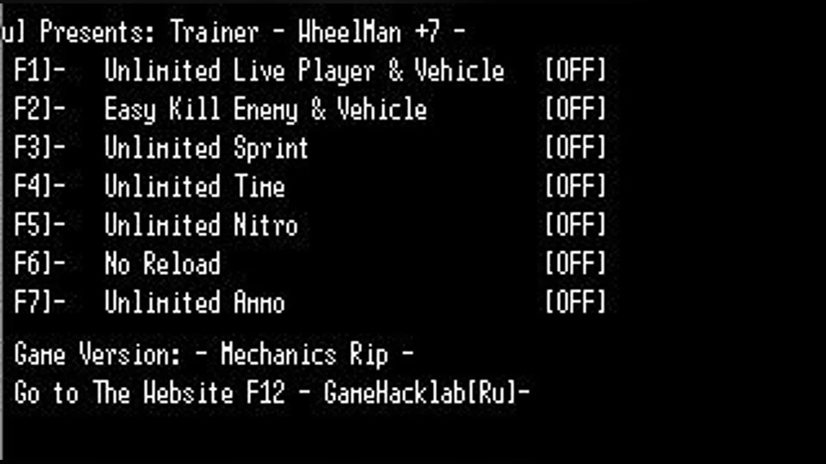 Wheelman — Трейнер / Trainer (+7) [Mechanics] [LIRW / GHL]