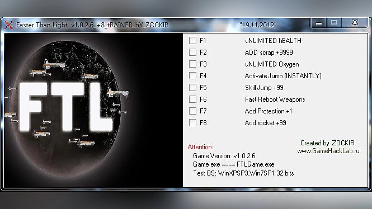 FTL: Faster Than Light — Trainer / Трейнер (+8)  [1.02] [ZOCKIR]