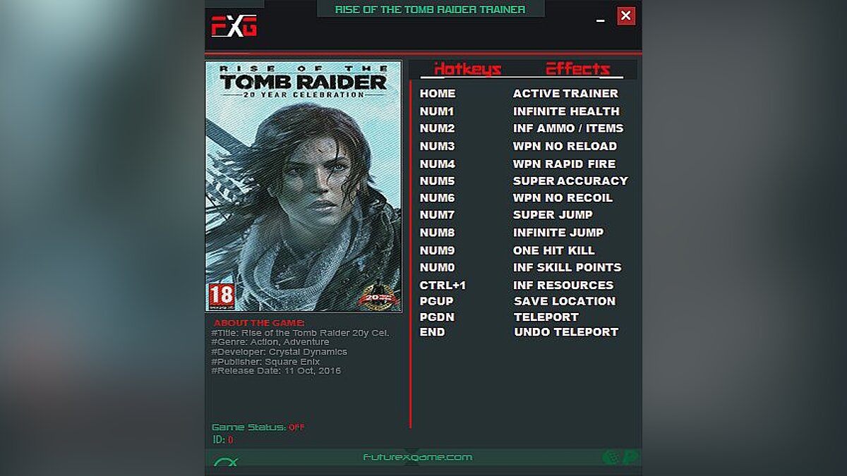Rise of the Tomb Raider — Трейнер / Trainer (+12) [1.0: Build 767.2_64] [FutureX]