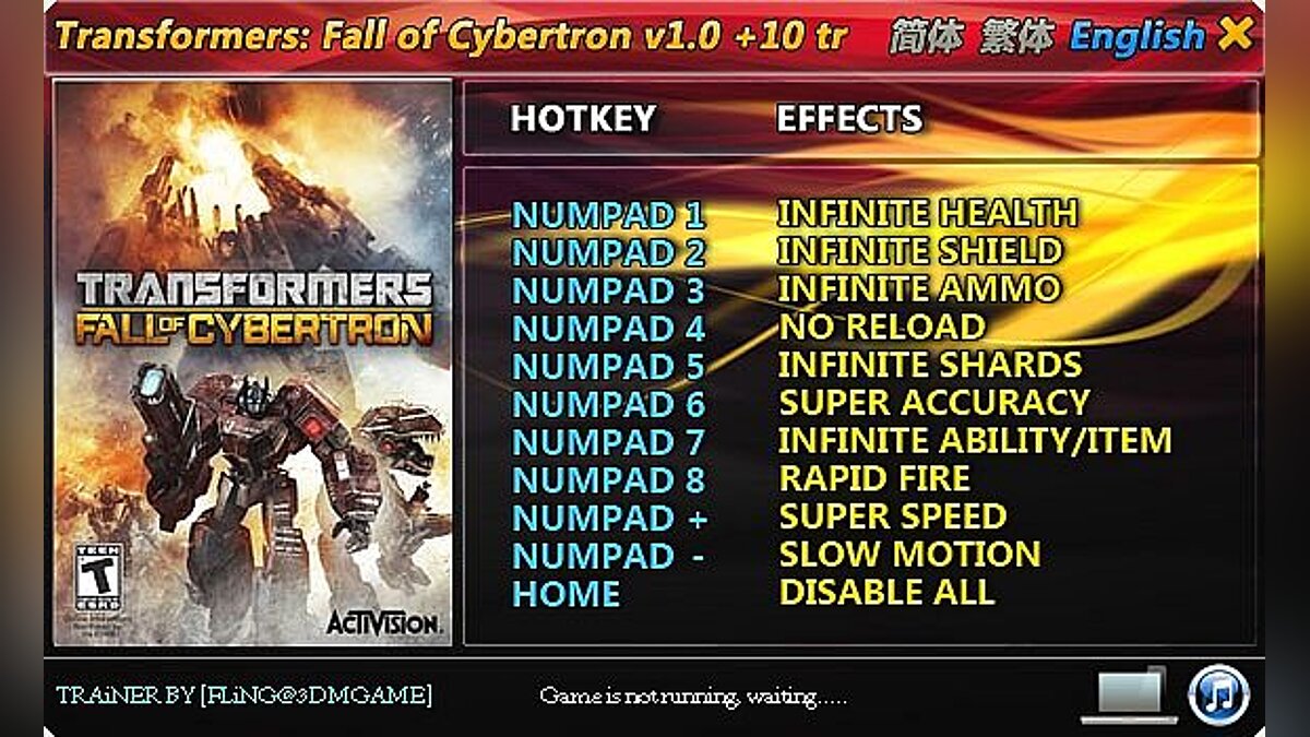 Transformers: Fall of Cybertron — Трейнер / Trainer (+10) [1.0] [FLiNG]