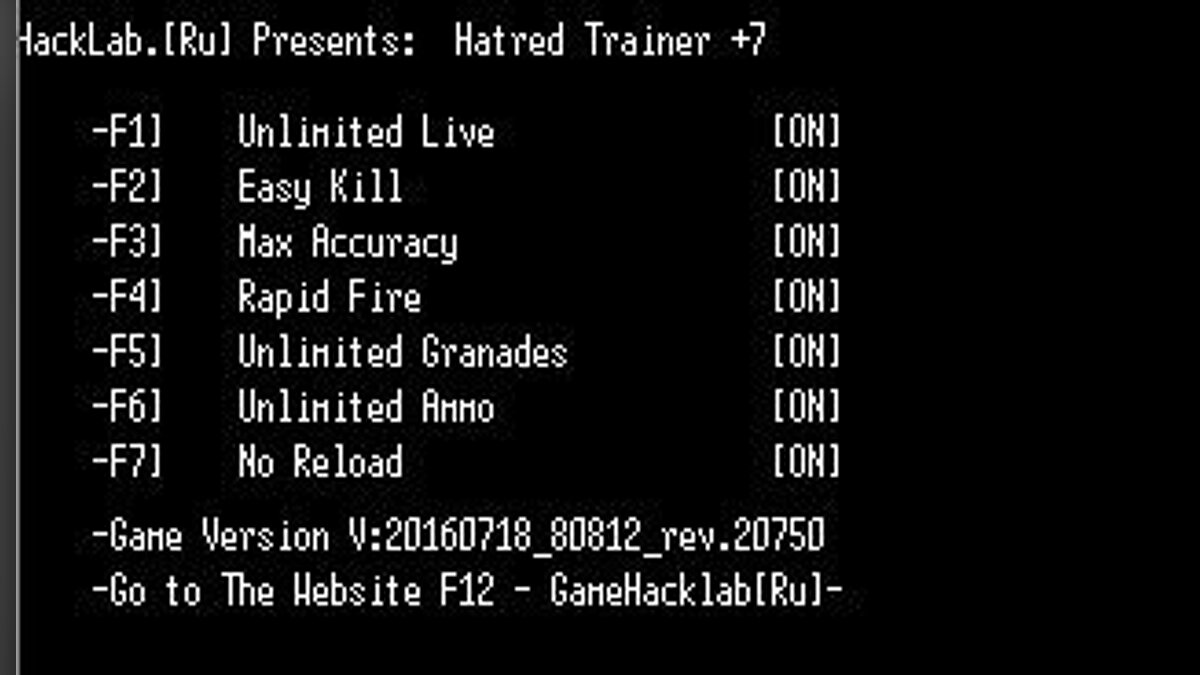 Hatred — Трейнер / Trainer (+7) [v:20160718_80812_rev.20750] [LIRW / GHL]