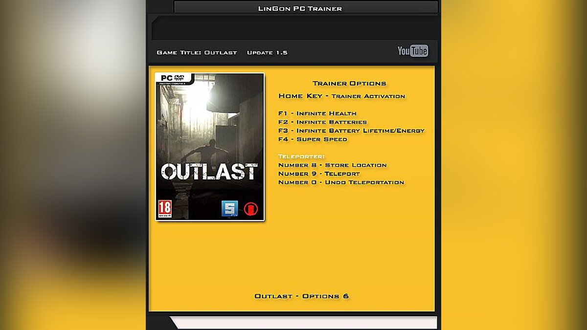 Outlast — Трейнер / Trainer (+6) [1.5: Fixed Version] [LinGon]