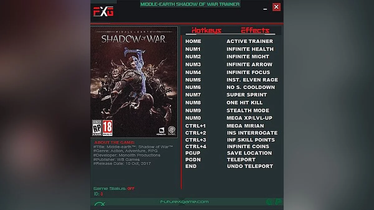 Middle-earth: Shadow of War — Трейнер / Trainer (+15) [1.0] [FutureX]