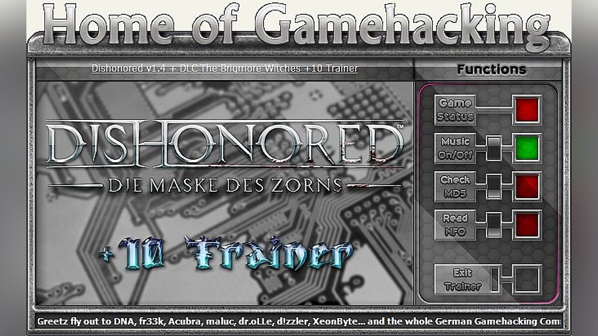 Dishonored — Трейнер / Trainer (+10) [1.5 / Update 5 + DLC] [sILeNt heLLsCrEAm / HoG]