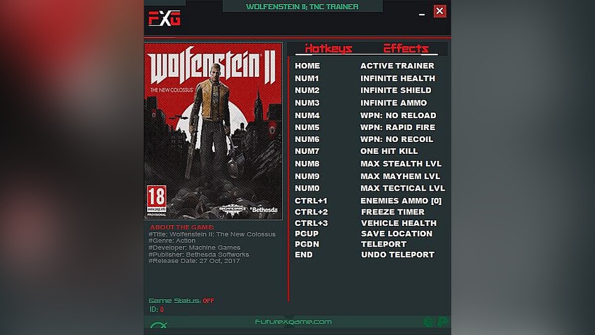 Wolfenstein II: The New Colossus — Трейнер / Trainer (+14) [1.0] [FutureX]