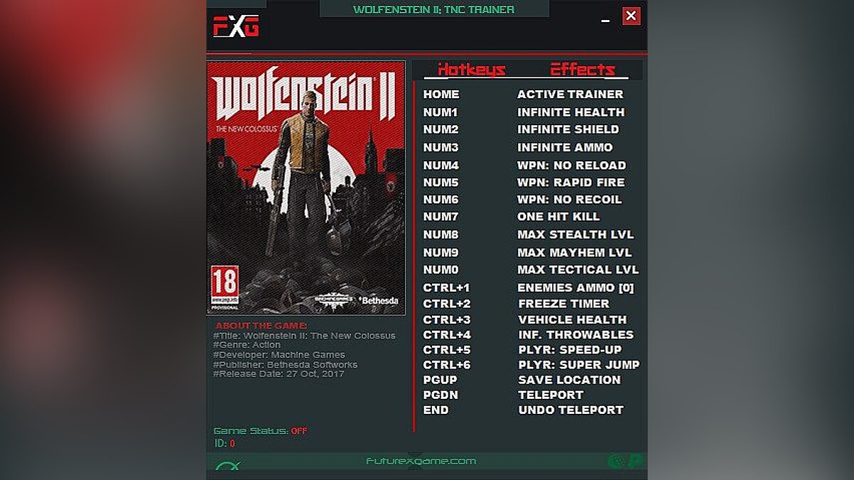 Wolfenstein II: The New Colossus — Трейнер / Trainer (+17) [1.0 - Update 1] [FutureX]