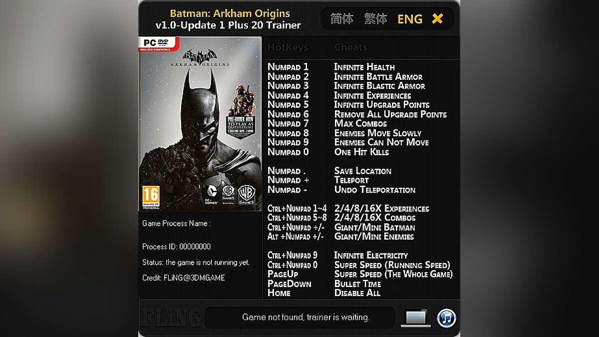 Batman: Arkham Origins — Трейнер / Trainer (+21) [1.0 ~ Update 5] [FLiNG]