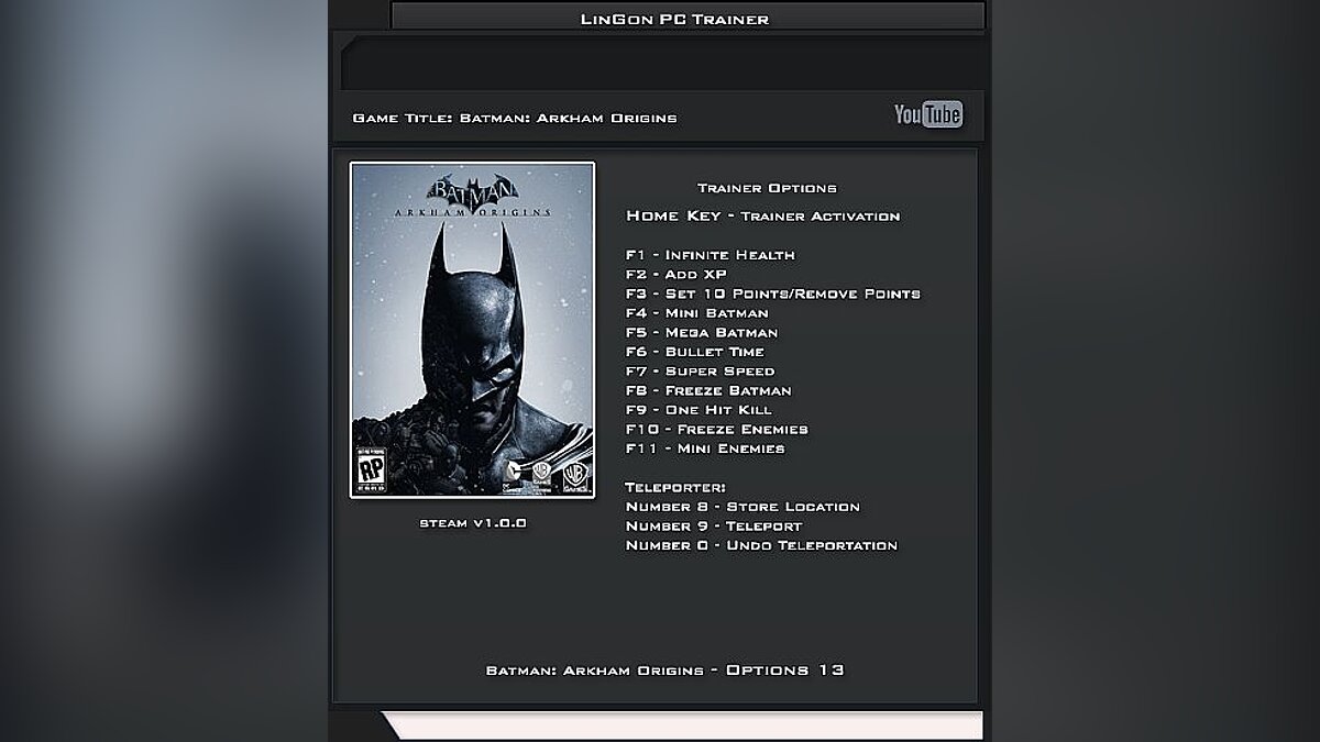 Batman: Arkham Origins — Трейнер / Trainer (+13) [1.0] [LinGon]