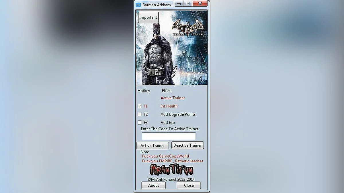 Batman: Arkham Asylum — Трейнер / Trainer (+3) [1.1] [MrAntiFun]