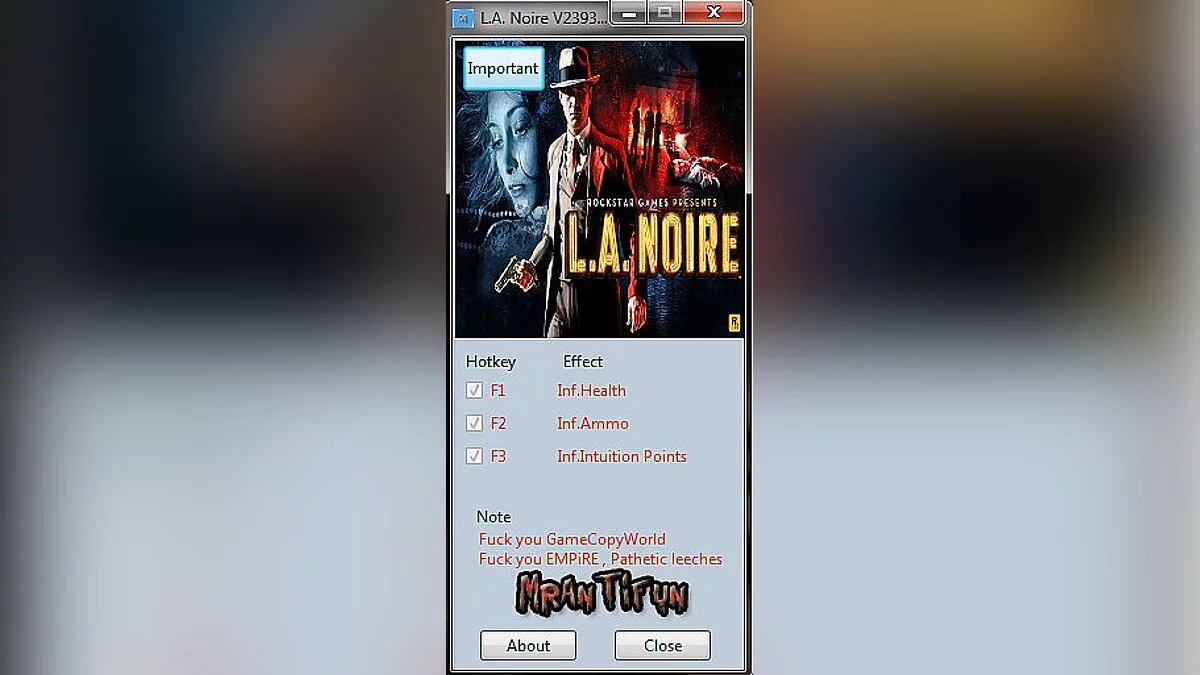 L.A. Noire — Трейнер / Trainer (+3) [2393.1.0.0] [MrAntiFun]