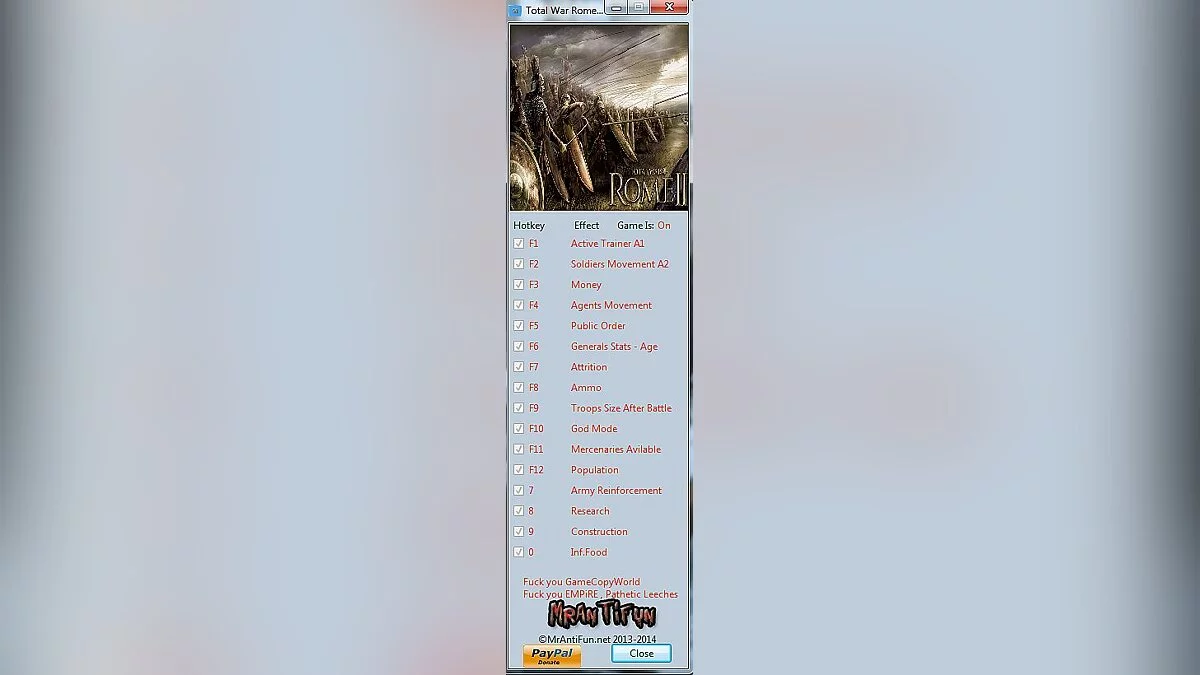 Total War: Rome 2 — Трейнер / Trainer (+15) [1.14.1 / Build 13180] [MrAntiFun]
