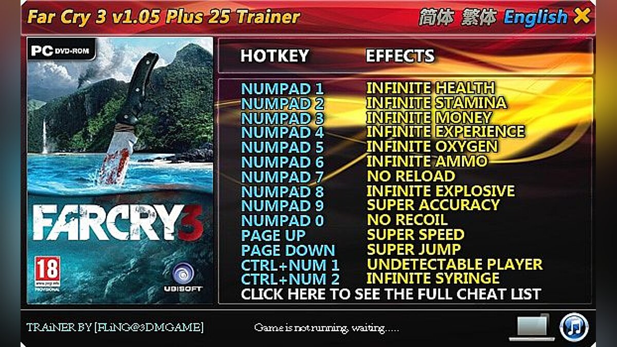 Far Cry 3 — Трейнер / Trainer (+25) [1.05] [FLiNG]